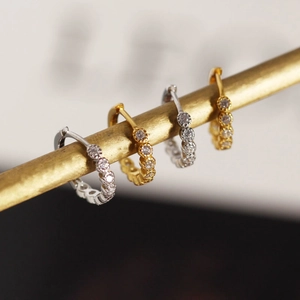 S925 sterling silver hoop earrings set with zircon micro-pave in gold and silver finish