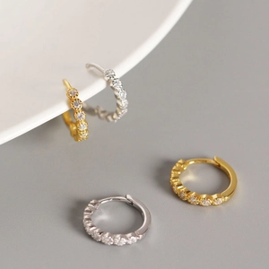 Elegant S925 sterling silver hoop earrings with pavé cubic zirconia in gold and silver