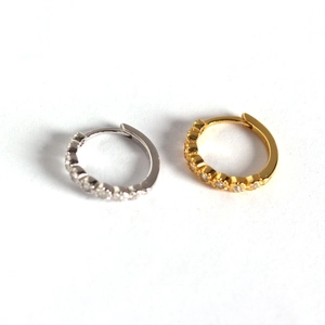 Elegant pair of silver and gold plated S925 sterling silver hoop earrings with clear zircon