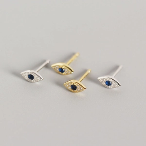 925 Sterling Silver Evil Eye Stud Earrings For Women Rhinestone Inlaid Gold Silver Plated Dainty Minimalist Fashion Jewelry Gift