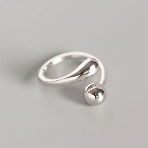 Anello Aperto Minimalista in Argento Sterling 925 da Donna Regolabile a Goccia d'Acqua con Perla Rotonda Anello Geometrico Gioielli Regalo