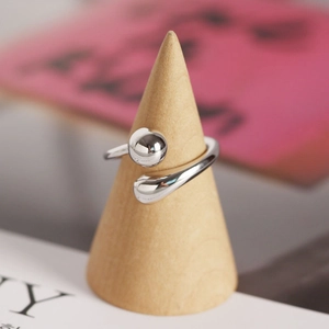 Anello aperto minimalista in argento sterling S925 con perla d'argento e goccia d'acqua
