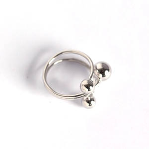 Minimalist S925 sterling silver geometric open ring with triple bead decorative elements