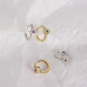 Boucles d'oreilles créoles S925 argent fin œil maléfique avec oxydes de zirconium