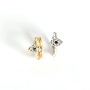 Boucles d'oreilles Huggies Evil Eye en argent S925, coloris or et argent avec zircons