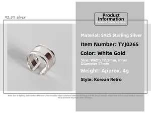 Detailed view of S925 sterling silver triple layer wide ring with size specifications