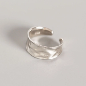 925 Sterling Silver Irregular Hammered Wide Surface Open Ring For Women Minimalist Adjustable Statement Fashion Finger Ring
