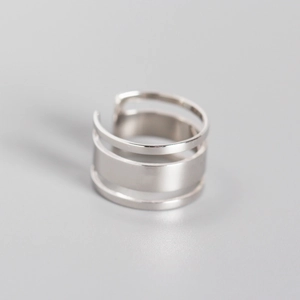 Korean Style S925 Sterling Silver Multi-layer Smooth Line Open Ring For Women Minimalist Adjustable Wide Geometric Finger Ring Jewelry