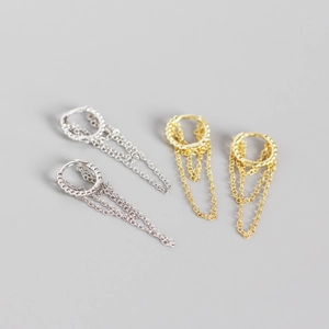 Orecchini a Cerchio con Nappa e Catena Geometrica in Argento Sterling 925 Per Donna Gioielli di Moda Stile Lusso Leggero