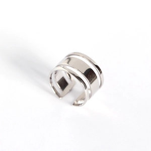 Minimalist S925 sterling silver triple-layer open ring with a polished wide band finish
