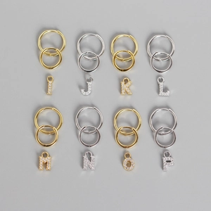 Boucles d'oreilles S925 en argent sterling avec lettres serties de zircons en or et argent