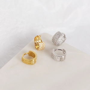 Three-row pavé cubic zirconia 925 sterling silver huggie earrings in gold and silver set