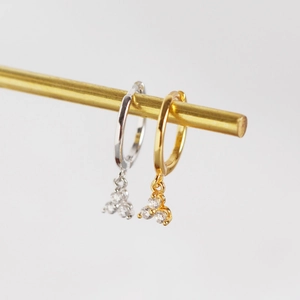 Boucles d'oreilles créoles en argent S925 avec pendentifs géométriques en zircon brillant