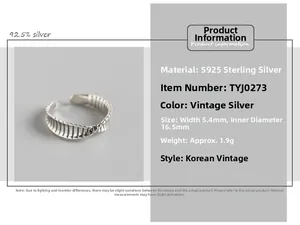 Detail view of S925 sterling silver Mobius ring with vintage twisted texture dimensions