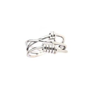 Minimalist S925 sterling silver multilayer crossover ring with moving spiral circles