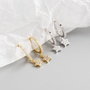 Boucles d'oreilles créoles étoiles en argent S925 avec zircons cubiques scintillants