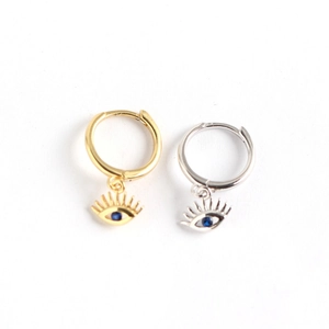 S925 sterling silver evil eye hoop earrings with blue zircon in gold and silver finish