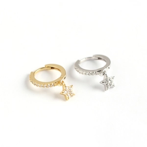 Élégantes boucles d'oreilles étoiles en argent 925 avec zircon en or et argent