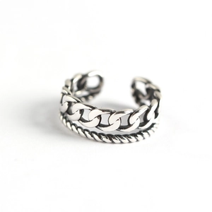 Minimalist S925 sterling silver double-layer chain ring with adjustable opening for women