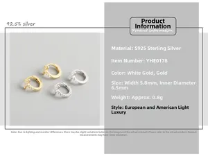 Detail of S925 sterling silver cross earrings with dimensions and color comparison