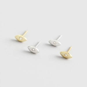 Minimalist 925 Sterling Silver Eye Stud Earrings Geometric Starburst Rhinestone Inlaid Gold Silver Jewelry For Women
