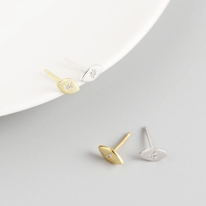 Minimalist S925 sterling silver marquise eye stud earrings with starburst zircon stones