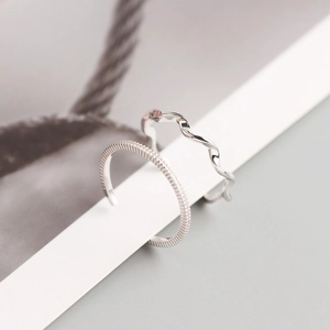 Minimalist S925 sterling silver Mobius twist and gear wave stackable open rings