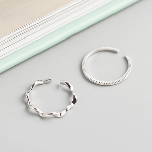 S925 sterling silver Mobius twist and beaded minimalist adjustable rings for women