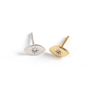 Minimalist S925 sterling silver evil eye stud earrings with sparkling cubic zirconia