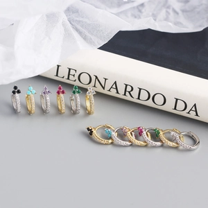 S925 sterling silver huggie earrings with floral zircon accents in multiple colors