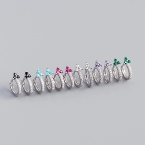 Luxurious S925 sterling silver huggie earrings set with colorful zircon floral accents