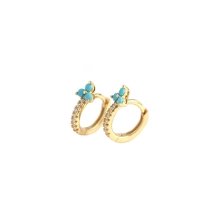 Elegant gold S925 silver hoop earrings with turquoise flowers and crystal zircon pavé