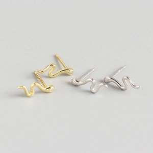 925 Sterling Silver Snake Stud Earrings With Rhinestone Polished Animal Shape Minimalist Fashion Jewelry For Women Gift