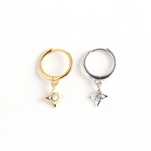 Minimalist S925 sterling silver geometric star drop earrings with cubic zirconia stones