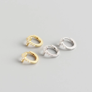 925 Sterling Silver Cross Huggie Hoop Earrings For Women Minimalist Geometric Rhinestone Pave Cross Dangle Earrings Jewelry