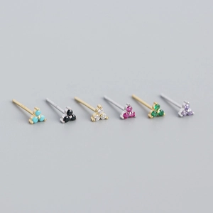 S925 sterling silver geometric clover stud earrings set with colorful zircon stones