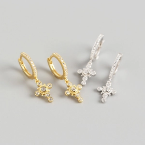 Luxe 925 Sterling Zilveren Kruis Hanger Oorbellen Voor Dames Strass Religieuze Vintage Mode Sieraden Cadeau