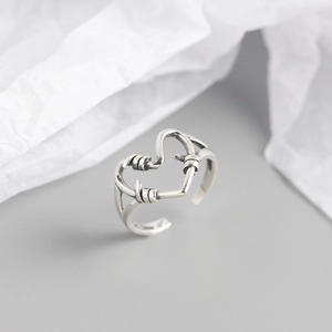 Handgefertigter 925er Sterling Silber Herzring im Drahtdesign mit verstellbarer Ringschiene