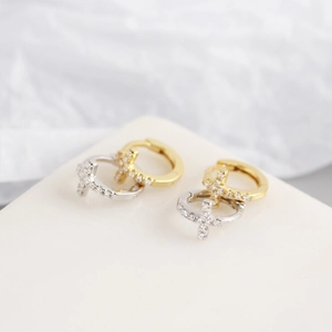 Minimalist S925 sterling silver hoop earrings with zircon cross pendants in gold and silver