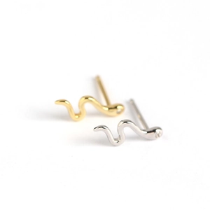 Polished S925 sterling silver snake earrings in gold and silver with zircon accents