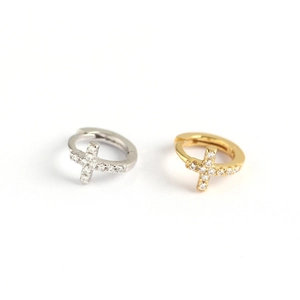Minimalist S925 silver cross drop earrings with sparkling zircon inlay in gold and silver