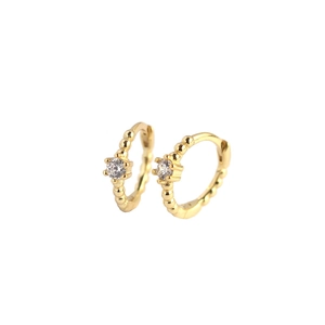Minimalist S925 sterling silver beaded hoop earring with a sparkling zircon stone