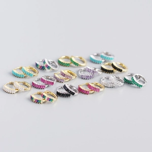 S925 sterling silver huggie earrings with colorful baguette-cut cubic zirconia crystals