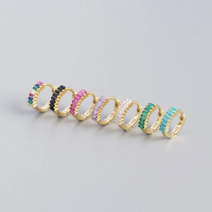 S925 sterling silver huggie earrings with colorful rectangular zircon stone settings