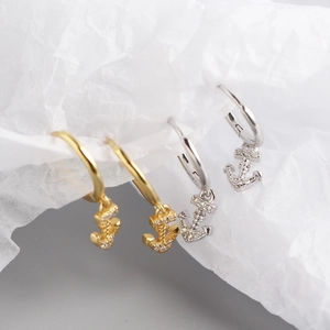 S925 Sterling Silber Anker Ohrringe mit Zirkonia-Besatz in Gold und Silber im Set