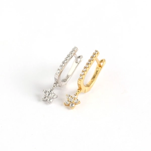 S925 sterling silver U-shaped star earrings with clear cubic zirconia in gold and silver