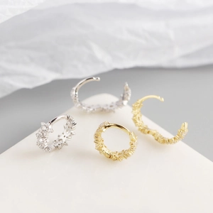 Luxurious S925 sterling silver geometric star earrings with sparkling pavé zircons