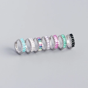 S925 sterling silver hoop earrings set with colorful rectangular cubic zirconia stones