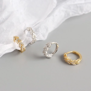 Créoles élégantes en argent sterling S925 avec motifs de feuilles sertis de diamants
