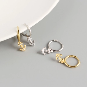 Anker-Ohrringe aus S925 Sterlingsilber mit Zirkonia-Steinen in Gold und Silber-Optik